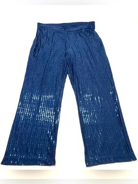 Lily Morgan Navy Blue Sequin Wide Leg Pants - Size 2X - Sparkly Festive Trousers